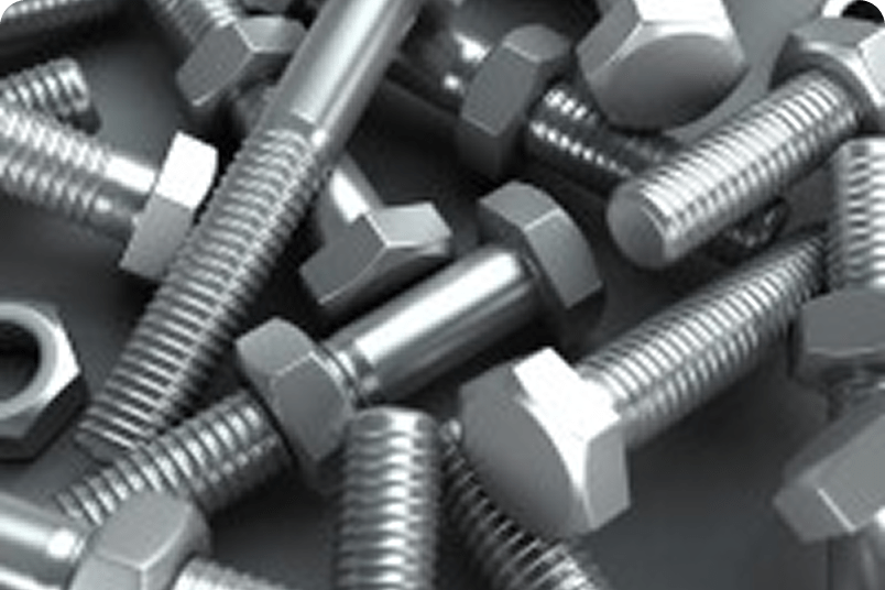 Close-up of metallic hex bolts and nuts for mechanical fastening.